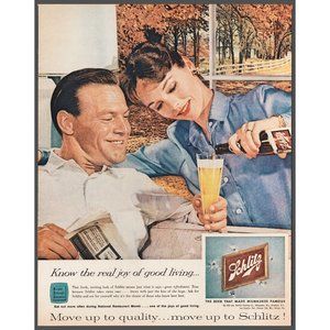 1959 Schlitz Beer Vintage Print Ad Good Living Autumn Leaves Milwaukee Wall Art